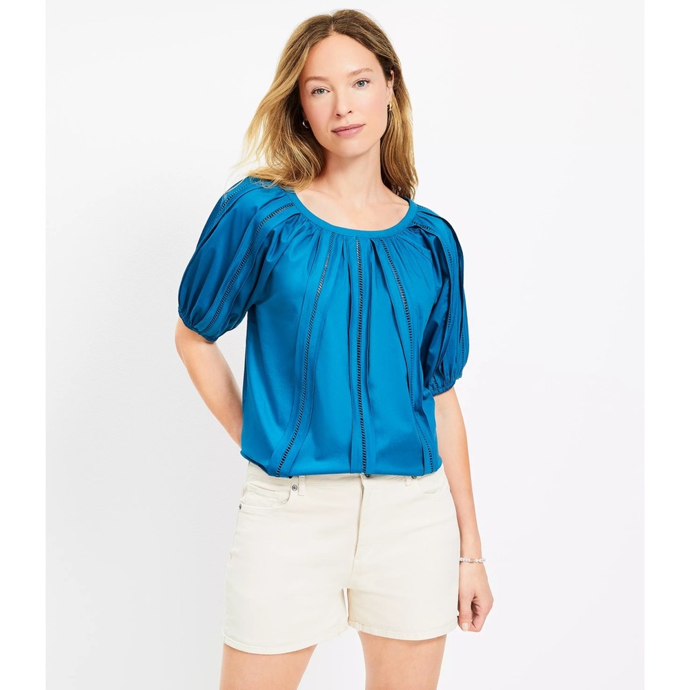 LOFT Cutout Raglan Sleeve Blouse in Grotto Teal
